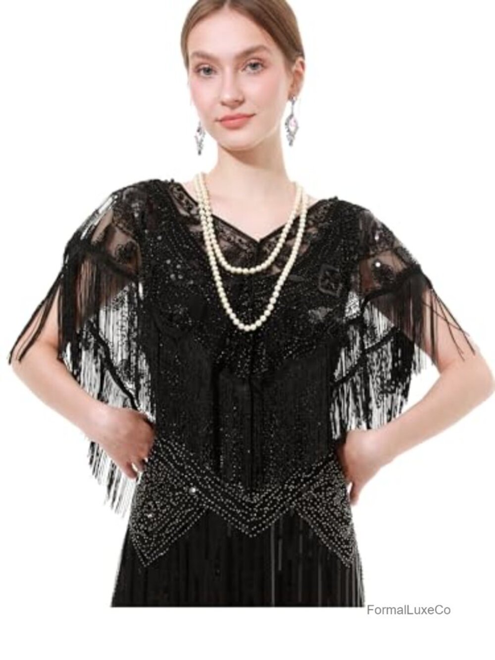 1920s Sequin Fringe Shawl Wrap Mesh Gatsby Wedding Party One Size